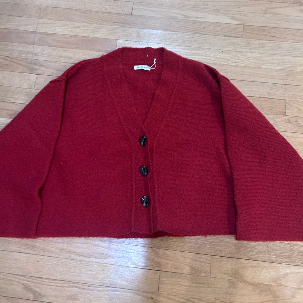 Red V-Neck Button Front Women's Cardigan Sweater